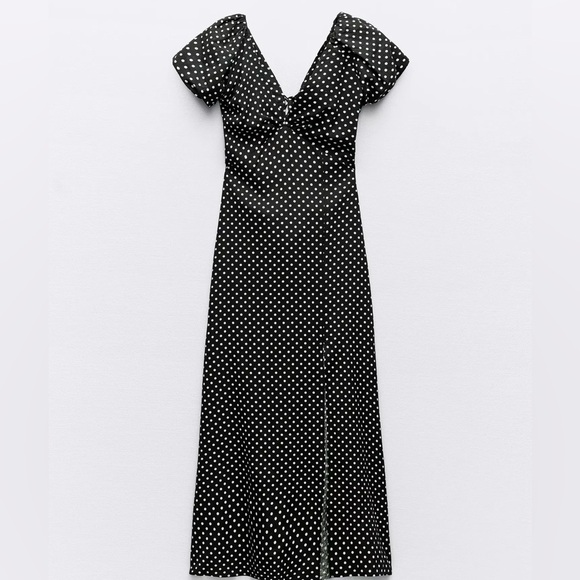 Zara Dresses & Skirts - Zara Linen Blend Polka Dot Midi Dress